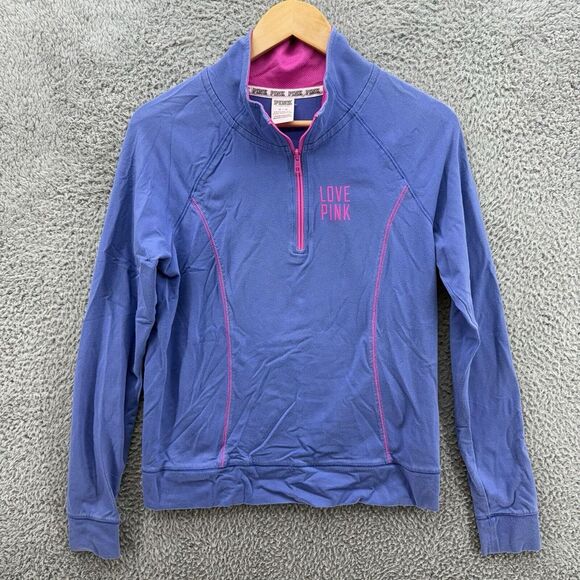 Victoria's Secret Tops - Pink Victorias Secret Womens M Blue 1/4 Zip Pullover Active Sweatshirt Love Logo